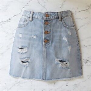 Denim Co. Y2K Distressed Button Front Jean Skirt Women’s Size 16 Blue High Waist